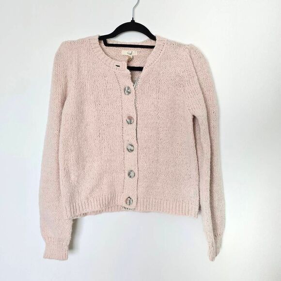 Easel Cropped Sweater Women's Small Long Sleeve Crew Button Front Cardigan - Picture 1 of 8
